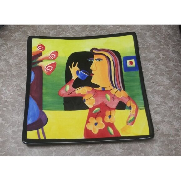 Mary Naylor Designs Plate Wall Art Woman w/Cup Hand-Painted 2004 decorative EUC - Picture 2 of 5